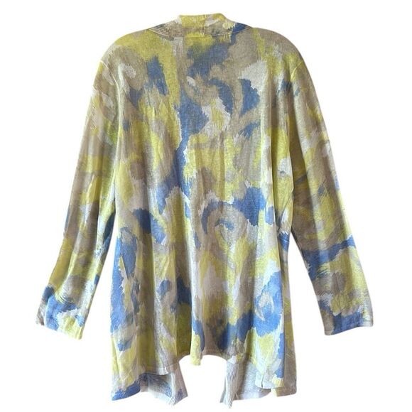 Chico's Blue and Yellow Linen Lightweight Cardigan - Picture 3 of 5